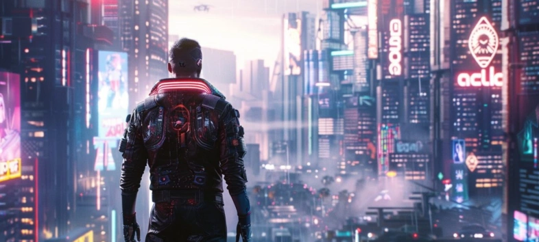 Image d'un homme regardant une ville futuriste